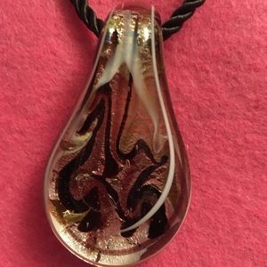 Blown glass drop necklace on black twisted silk cord